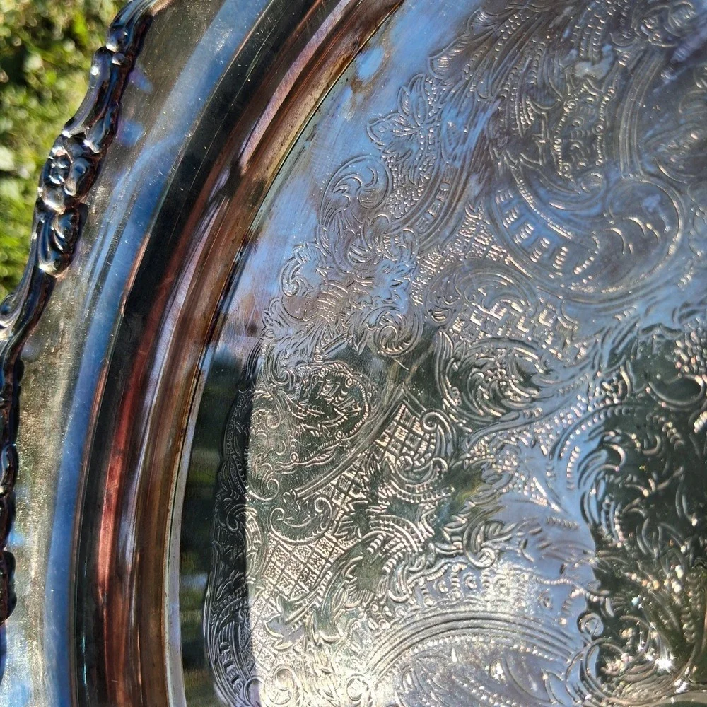 Vintage Silver Plated Butler's Tray: Oneida Floral Etched Serving Platter